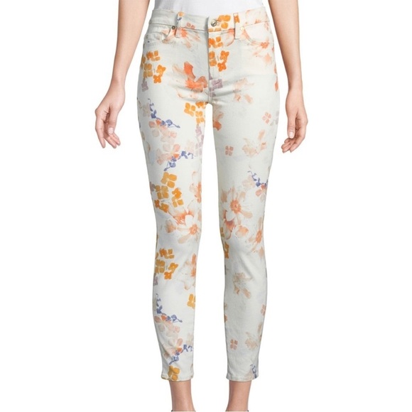7 For All Mankind Blossom Floral Ankle Skinny Jeans Size 24 Boho Feminine New - Picture 1 of 13